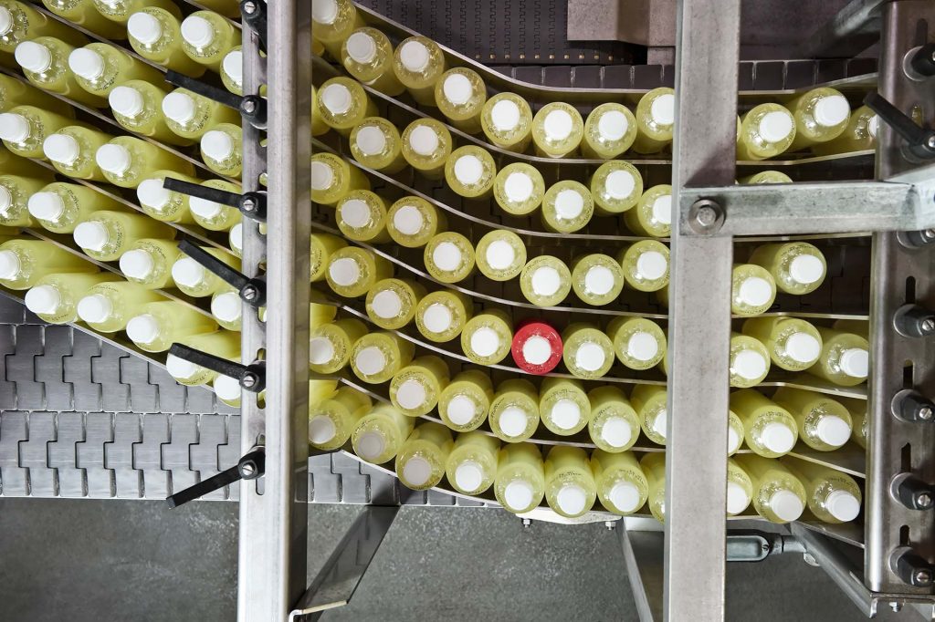 Bottled water on a bottling plant production line